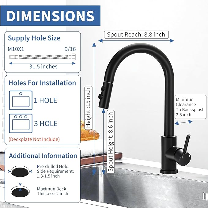 KINFAUCETS Black Kitchen Faucet with Pull Down Sprayer,Single Handle Pull Out Kitchen Sink Faucet,Commercial Farmhouse RV Bar Utility Kitchen Faucets