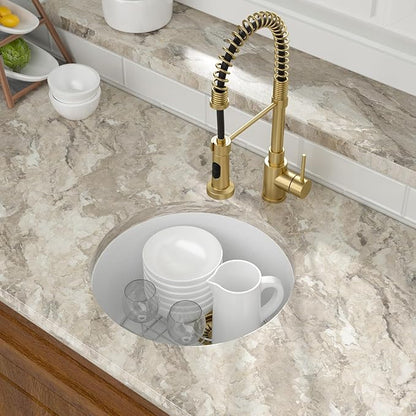 Mocoloo 18 Inch Round Bar Sink Undermount - White Granite Composite Quartz Prep Sinks Small Kitchen Sink for Island or RV