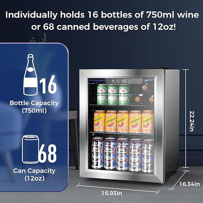 Electactic Mini Fridge 68 Can Beverage Refrigerator Cooler, 1.7 Cu.Ft Drink Fridge forSoda Wine Beer, Digital Temperature Control Cooler for Home, Dorm, Bar