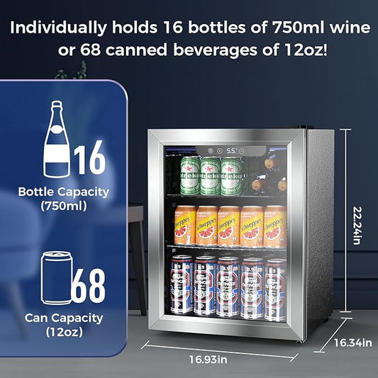 Electactic Mini Fridge 68 Can Beverage Refrigerator Cooler, 1.7 Cu.Ft Drink Fridge forSoda Wine Beer, Digital Temperature Control Cooler for Home, Dorm, Bar