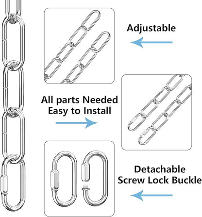garini 6 Feet Silver Light Fixture Chain, Adjustable Metal Pendant Chandelier Chain Extension with Detachable Link, Maximum Load is 66 Pounds, 2 Pack