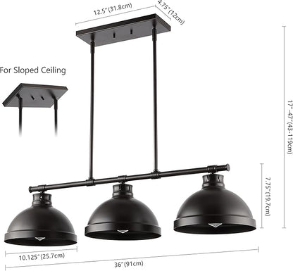 JONATHAN Y 36" Oil Rubbed Bronze 3-Light Iron Linear Pendant Light, Industrial Modern Farmhouse Fixture for Kitchen Island Dining Room, Adjustable Height, LED Bulbs Included JYL1117A