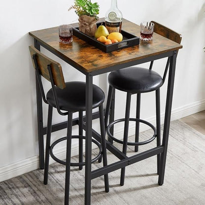 Bar Table Set for 2 with 2 PU Upholstered Stools, Pub Bistro Dinning Table and Stools with Backrest, Counter Height Bar Table Set for Apartment, Kitchen, Small Space