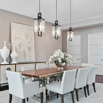 Modern Black Pendant Light Fixtures for Kitchen Island and Dining Room, Industrial Small Hanging Crystal Chandelier Light Fixture for Bedroom Entryway Living Room Foyer Hallway 1-Pack