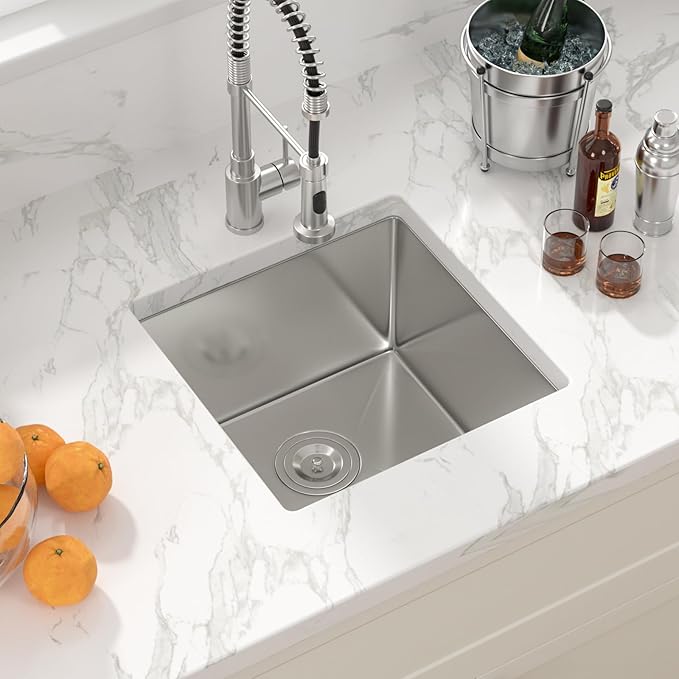 Sarlai 17 Undermount Bar Sink - 17x17 Undermount Kitchen Sink Single Bowl 16 Gauge Stainless Steel Wet Bar Prep Sinks Deep Small RV Kitchen Sinks
