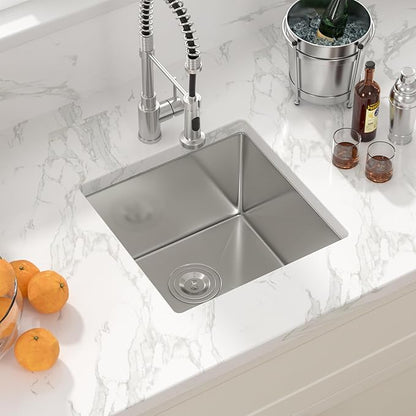 Sarlai 17 Undermount Bar Sink - 17x17 Undermount Kitchen Sink Single Bowl 16 Gauge Stainless Steel Wet Bar Prep Sinks Deep Small RV Kitchen Sinks