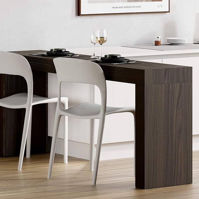 Mobili Fiver, Evolution Dining Table with Two Legs 70.9 x 15.7 in, Dark Walnut, for 3 People, Modern Dining Table for Kitchen, Italian Furniture