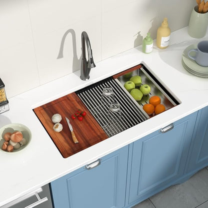 33 Undermount Black Kitchen Sink Workstation 16 Gauge Stainless Steel 9 In Deep Kitchen Sinks with Practical Accessories