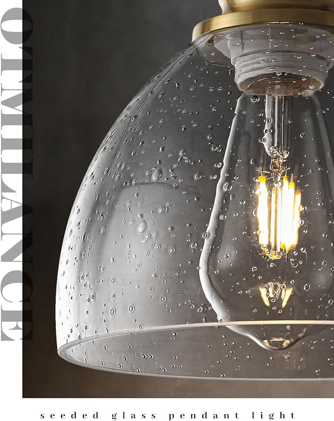 Gold Glass Pendant Lights Kitchen Island, 7.5" Blown Glass Pendant Light, Gold Modern Pendant Lights 1-Pack, Kitchen Hanging Lights for Kitchen Island, Dining Room, Bathroom, Cafe