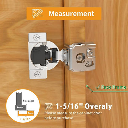 Chibery 20 Pack 1-5/16" Overlay 4D Soft Close Concealed Hinges for Face Frame Door, Adjustable Closing Speed, Self Close Satin Nickel, 105° Open Angle Concealed Stainless Steel Hinges for Cabinet