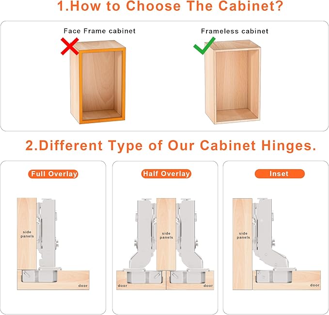 Kimdot 4-Pack High-Performance Frameless Full Overlay Soft Close Cabinet Hinges, Clip-On Self-Closing European Hinges, Cabinet Door Hinges with Screws,Concealed Kitchen Hinges for Modern funiture