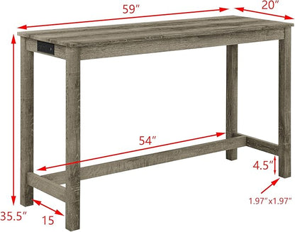 4-Piece Kitchen Island Counter-Table Set with Charging Station, Industrial 59" Dining Tables with 3 Stools, 59 Inch Farmhouse Bar Table Chairs w/USB & Type-C & Power Outlets,Light Brown