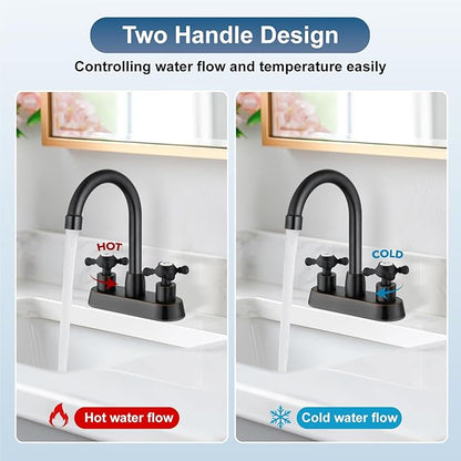 4 Inch Centerset Bathroom Faucets Double Cross Handle Bathroom Sink Faucet Deck Mounted Vintage RV Farmhouse Vanity Basin Mixer Tap with Pop up Drain,Oil Rubbed Bronze