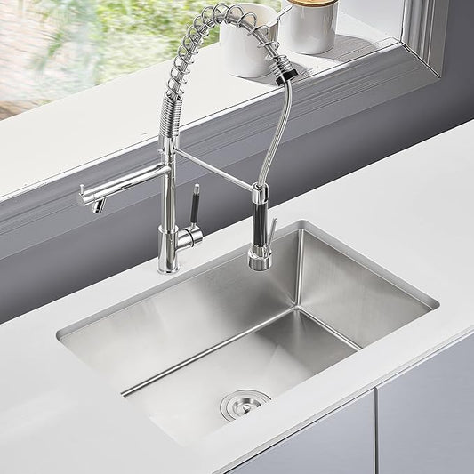 MENATT 28 Inch Undermount Kitchen Sink, 304 Stainless Steel Handmade Large Kitchen Sink, Single Bowl Sink with Drain Kit (Brushed), 28"x18"x9"