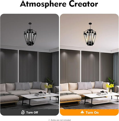 8-Lights Retro Metal Pendant Lamp with Glass Lamp Tube, Industrial Metal Chandelier, Vintage Mid Century Lighting Fixture, Steampunk Style Pendant Light for Foyer Hallway Living Room Bar