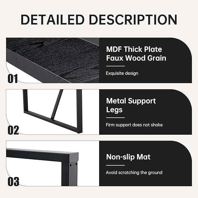 55" Extendable Island Table, Rustic Dining Table with Metal Frame, Mid Century Dining Table for Kitchen Dining Living Room, Black