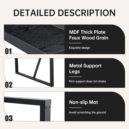 55" Extendable Island Table, Rustic Dining Table with Metal Frame, Mid Century Dining Table for Kitchen Dining Living Room, Black