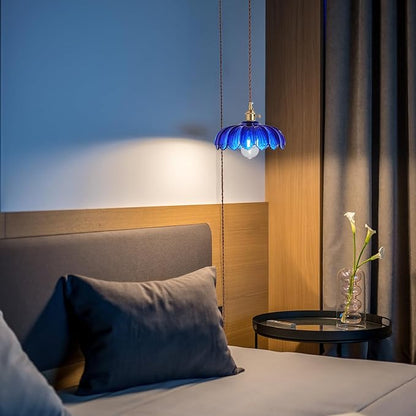XZHGCEE Pendant Lights Kitchen Island:Vintage Blue Pendant Light Fixtures Glass Small Pendant Light Dining Room, Blue Hanging Lamps for Living Room, Schoolhouse, Entryway, Foyer, E26