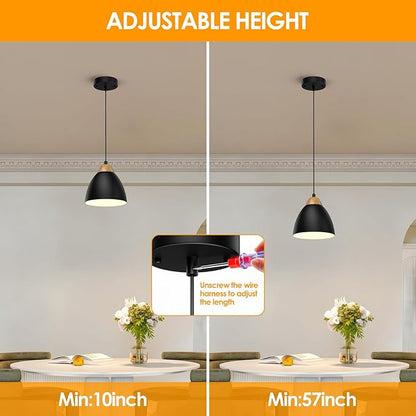 Black Pendant Lights for Kitchen Island, 5.9" Cone Metal Shade Adjustable Height Small Hanging Lamps for Dining Room Light Fixtures Over Table Modern Ceiling Fixture