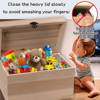 2 Pack | Soft Close Hinges for Toy Boxes, Wooden Chests, Cedar Storage, Trunks & Benches | Tension Adjustable Slow Down Chest Hinges | Also for Lift up Flip Doors.