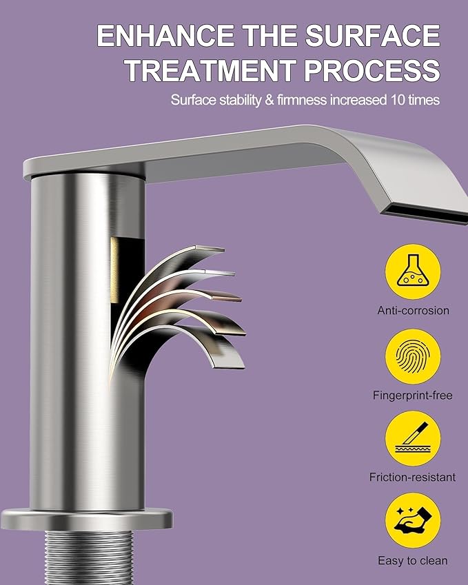 Homevacious Brushed Nickel Waterfall Bathroom Faucet for Sink 3 Hole Widespread Bathroom Sink Faucets with Pop-up Drain and Supply Lines Stainless Steel 2-Handle Bathroom Sink Faucet for Bath Vanity