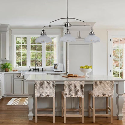 32.5" Modern Kitchen Island Lights with Alabaster Glass Shade, 3-Light Dining Room Lighting Fixtures Hanging, Transitional Multi Pendant Lighting, Brushed Nickel Finish