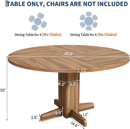 IDEALHOUSE Round Dining Table for 4-6 People, 47" Wood Kitchen Table with Sturdy Pedestal Base, Farmhouse Circle Dinner Tables for Dining Room, Living Room, Apartment, Walnut