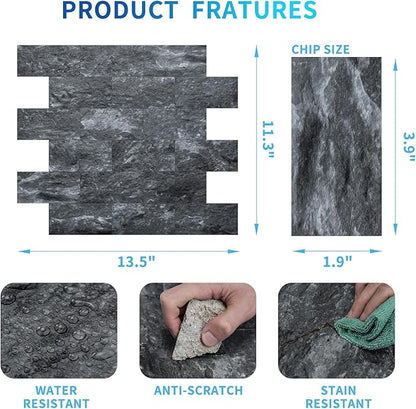 Art3d 10-Sheet Peel and Stick Backsplash PVC Wall Tile, Stickon Tile for Kitchen Backplash, Bathroom Vanities, Fireplace Decor, Laundry Table, Stair Decals in Dark Granite, Plastic-Sheets