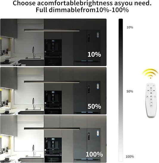 LED Linear Pendant Light Fixtures, 47'' Black Dimmable Island Light with Remote, 3000k-6000K Adjustable Color Temperature, Aluminum Chandelier Lamp Fixture for Kitchen, Dining Room, study room