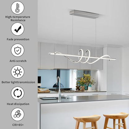 Modern Pendant Light Kitchen Island 47in Dimmable Hanging Lamp 3000k-6000K Adjustable Warm/Nautral/White with Remote Control, Kitchen Island Lighting Chrome Silver
