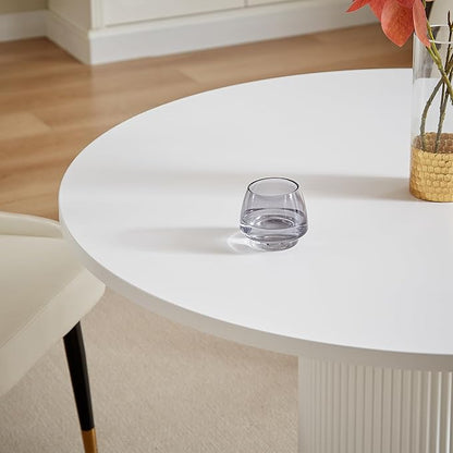 AF ARTISAN FURNITURE Round Dining Table for 4, 35.04" Farmhouse Kitchen Table, One-Piece Solid Wood Top with Gold Stainless Steel Base, Small Circle Dining Table for Kitchen & Living Room, White