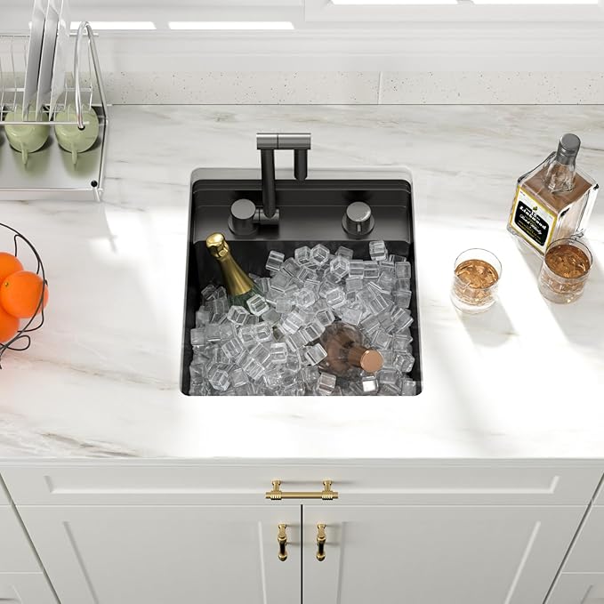 16x17 Inch Outdoor Sink Black Undermount RV Sink Workstation NANO PVD 16 Gauge Stainless Steel Single Bowl Handmade Outdoor Kitchen Sinks With Folding Faucet 16"x17"x9"