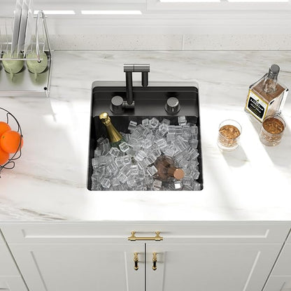 16x17 Inch Outdoor Sink Black Undermount RV Sink Workstation NANO PVD 16 Gauge Stainless Steel Single Bowl Handmade Outdoor Kitchen Sinks With Folding Faucet 16"x17"x9"