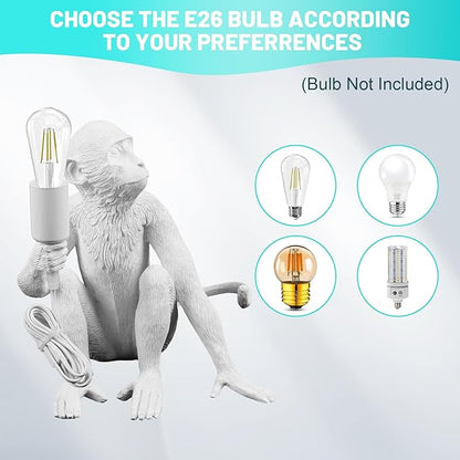 Monkey Desk Lamp, Bedside Monkey Statue Light, Creative Resin Table Light Lighting Fixture for Bedroom, Kids Room, Dining Living Room-White