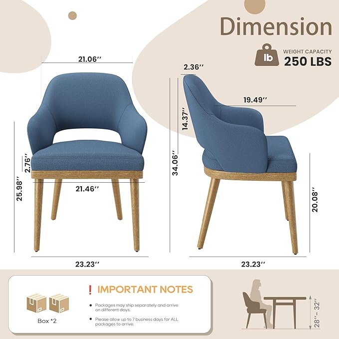 MALOL Wooden Dining Chairs Set of 4, Modern Fabric Upholstered Dining Room Chair, Kitchen Side Chairs, Farmhouse Dinner Chair with Open Back for Kitchen, Blue