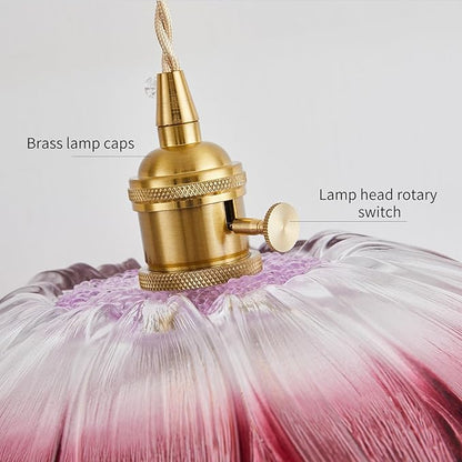 Pendant Lights Kitchen Island Glass Vintage Hanging Light Fixture Purple Flower Light E26 Gold Lights for Bedroom Kitchen Hallway Light Fixtures Bathroom Purple Sunflower Light 2 Pack