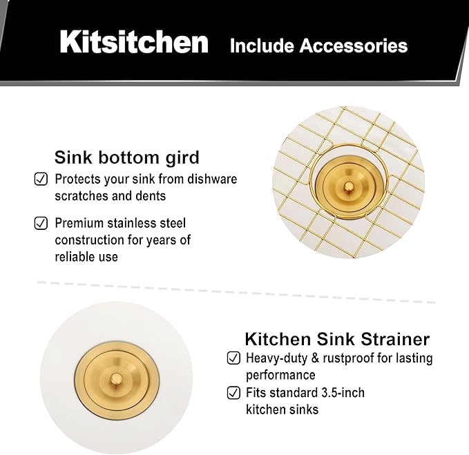 Kitsitchen White Undermount Kitchen Sink, Granite Composite Kitchen Sink with Drain Assembly & Bottom Gird, 30 Inch Quartz Stone Kitchen Sink (White, 30"x18")