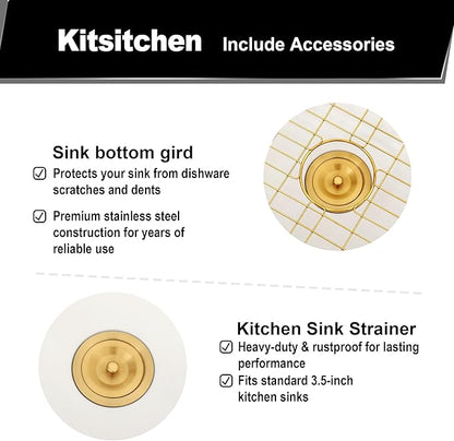 Kitsitchen White Undermount Kitchen Sink, Granite Composite Kitchen Sink with Drain Assembly & Bottom Gird, 30 Inch Quartz Stone Kitchen Sink (White, 30"x18")