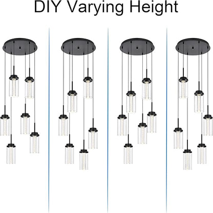 MELUCEE Modern LED Pendant Light Fixtures 6-Light Pendant Lights Kitchen Island with 3000K-6000K Adjustable Color Temperature Black Ceiling Hanging Lamp for Dining Room Bedroom Kitchen Island