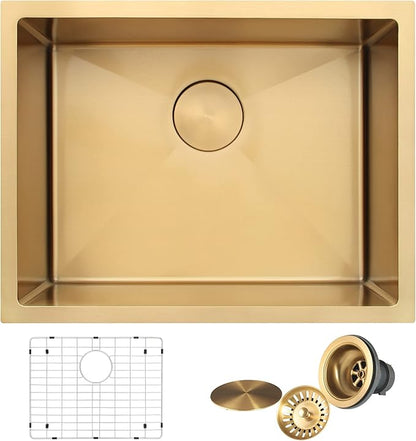 Gold Kitchen Sink,Undermount Kitchen Sink 23 X 18 inch,Single Bowl 16 Gauge Stainless Steel Undermount Sinks
