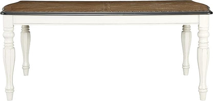 Roundhill Furniture Belleza French Country 74" Width Wood Dining Table, Table for 6, Antique White and Weathered Oak Finish