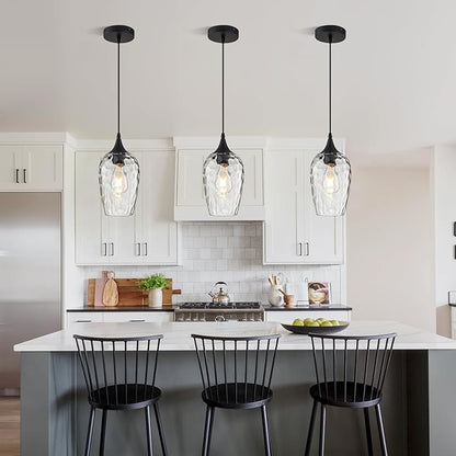 Glass Pendant Lights Kitchen Island 2 Pack, Black Pendant Light Fixtures with Hand-Blown Clear Glass Modem Farmhouse Hanging Light for Kitchen Sink Dining Room Bedroom