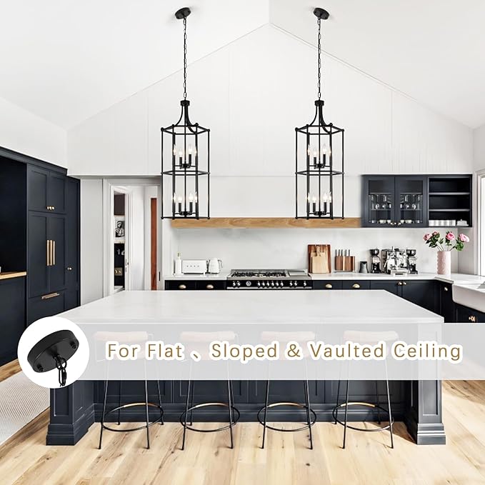 Foyer Chandeliers for High Ceilings 8-Light Black Chandelier for Entryway Lantern Tiered Pendant Light Fixtures Hanging Modern Farmhouse Chandeliers for Staircase Hallway Kitchen Living Room