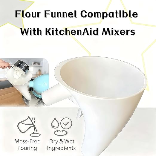 Flour Funnel for KitchenAid Mixer 5 Qt, Anti-Splash Attachment for Tilt-Head Stand Mixer 4.5 & 5 Quart (KSM150), Dishwasher Safe No-Mess Baking Tool, Easy Pour Accessory (Green)