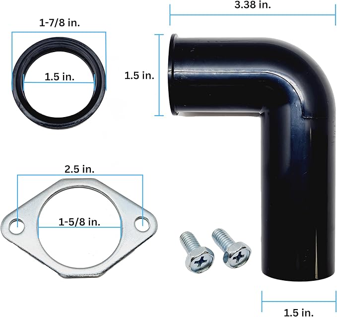 Mr. Scrappy Garbage Disposal Drain Elbow Replacement Kit - Includes 1.5" Elbow, Flange, Gasket, and Two Screws
