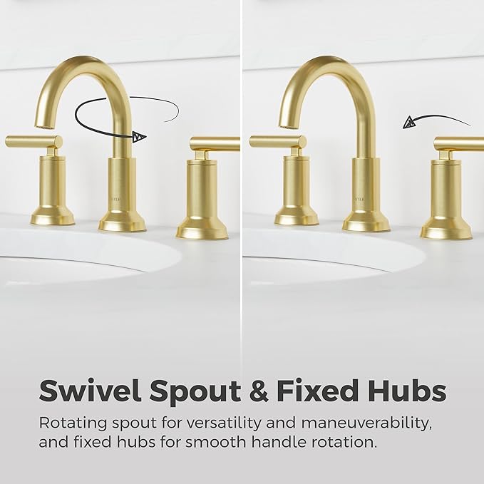 Pfister Capistrano Brushed Gold Bathroom Sink Faucet 8 in Widespread 3 Hole 2 Handle NSF Certified Push & Seal Drain TiteSeal Mounting Technology Vanity Faucet LF049CSOBG