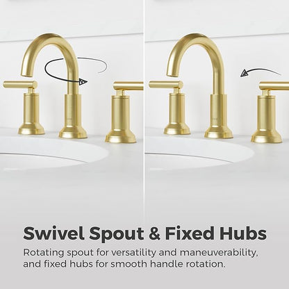 Pfister Capistrano Brushed Gold Bathroom Sink Faucet 8 in Widespread 3 Hole 2 Handle NSF Certified Push & Seal Drain TiteSeal Mounting Technology Vanity Faucet LF049CSOBG