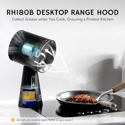 Airthereal Rechargeable Portable Range Hood, Desktop Range Hood with Battery Powered, 3-Fan Speeds and Large Oil Collection Cup, Upgraded Portable Kitchen Exhaust Fan for RV Cooking, RH180B Black
