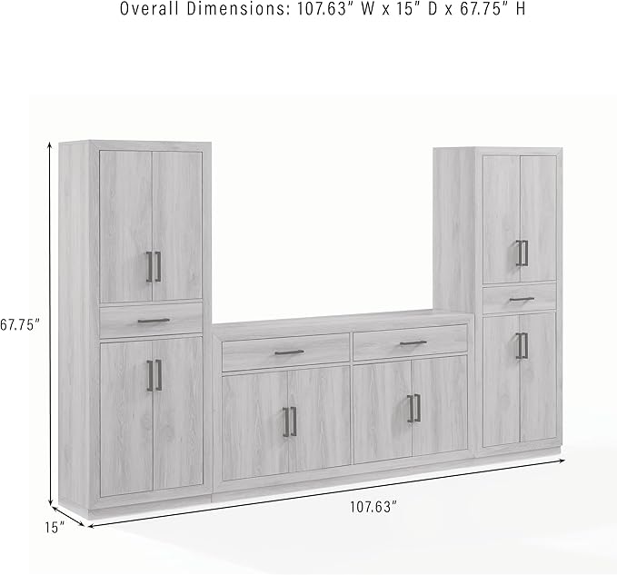 Crosley Furniture Isla 3-Piece Modern Sideboard Buffet Cabinet and Kitchen Storage Pantry Set, Navy