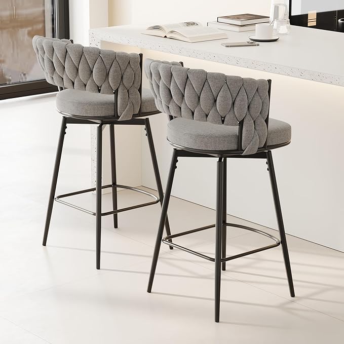 360°Swivel Bar Chairs Set of 2, Equipped with Soft Cushioned backrest Counter Stool, Metal Leg Luxury Kitchen Chair, Suitable for Family Dining, Kitchen Island